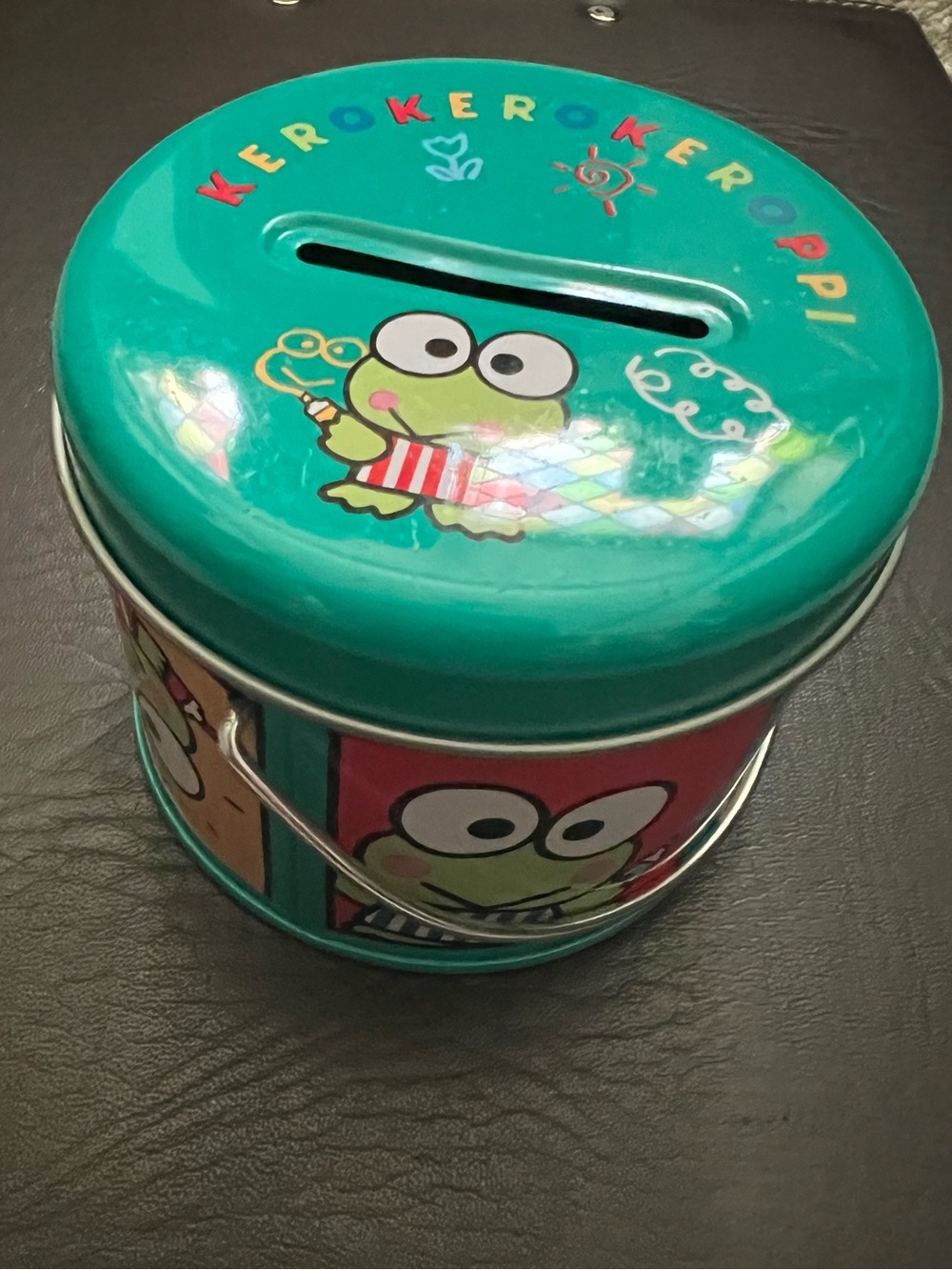 Rare Sanrio Keroppi Green Vintage 1988 Tin Bank With Handle